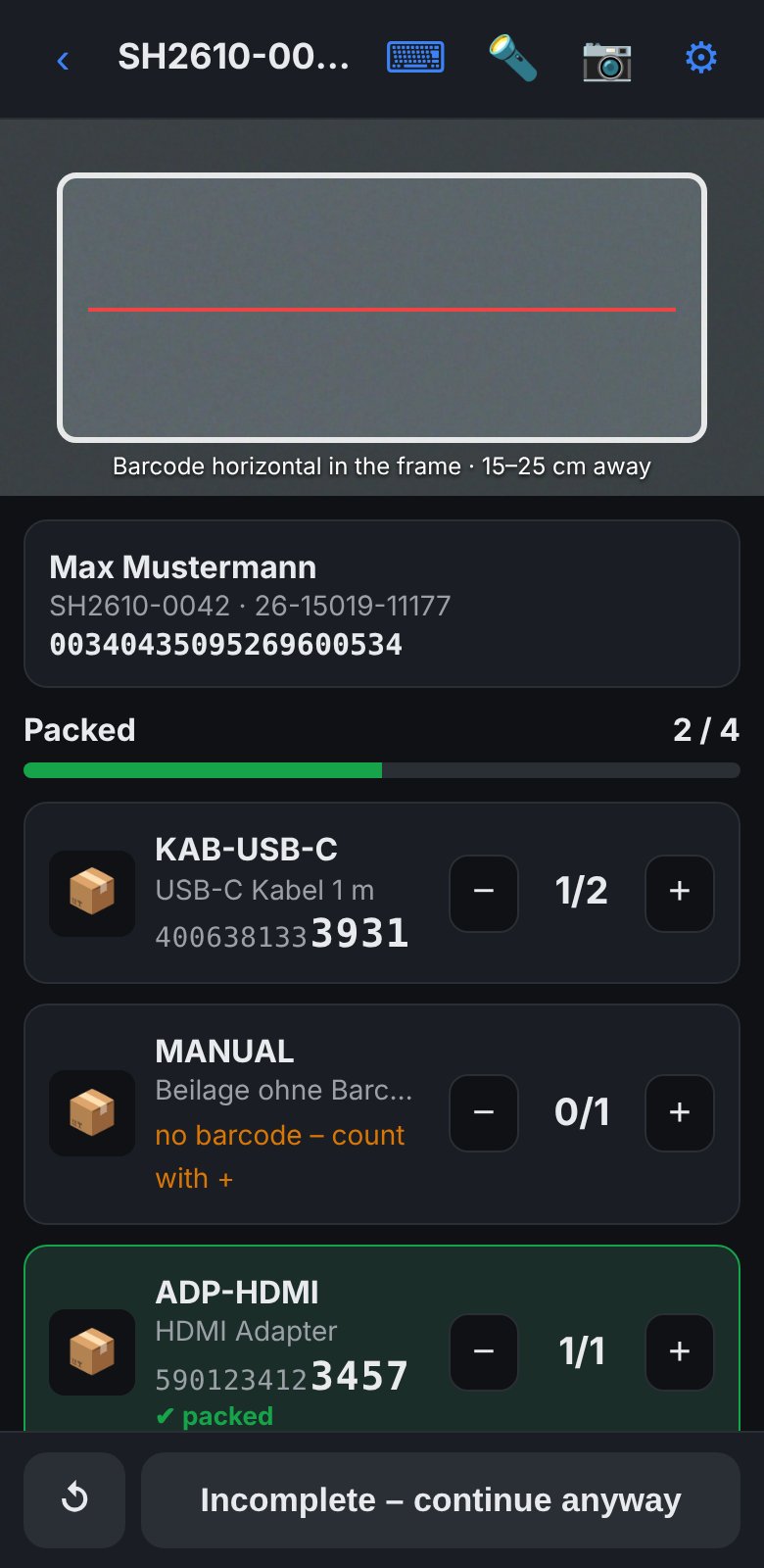 PackScan: packing check after label scan